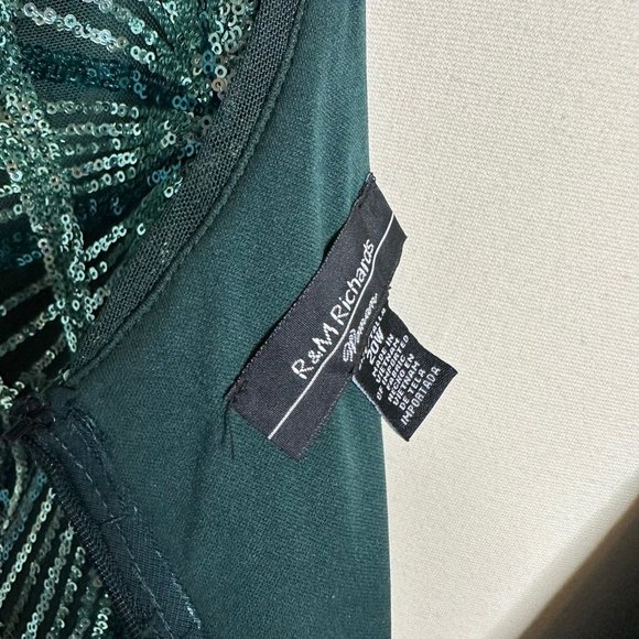R&M Richards Elegant Evening Dress Womens Plus Green Sequined Long V-Neckline - Picture 15 of 16